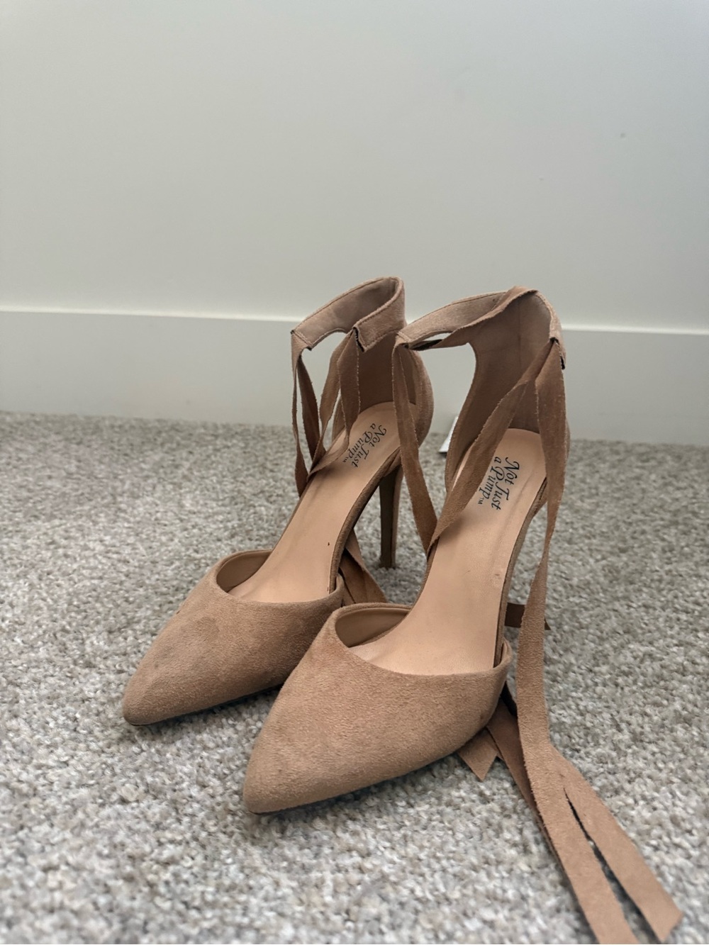 Velvet Heart Tan Suede Pointed Ankle-Tie Heels